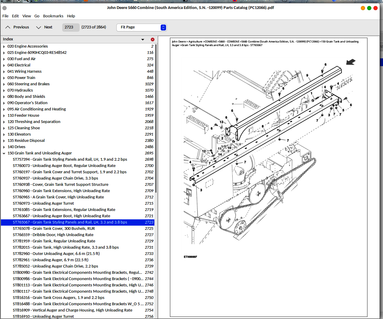 John Deere S660 Combine (South America Edition, S.N. 120099) Parts